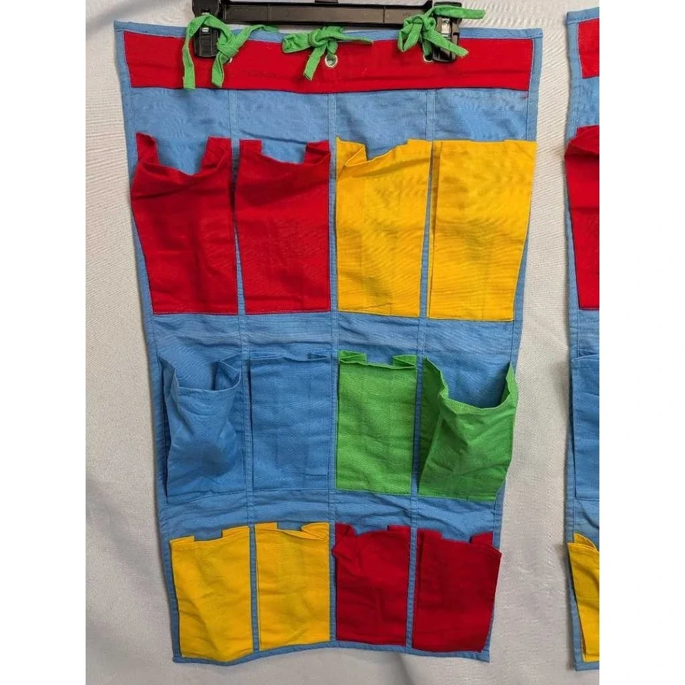 Vintage Classroom Hanging Pocket Organizer Red Yellow‎ Green Blue 2 Pc Set